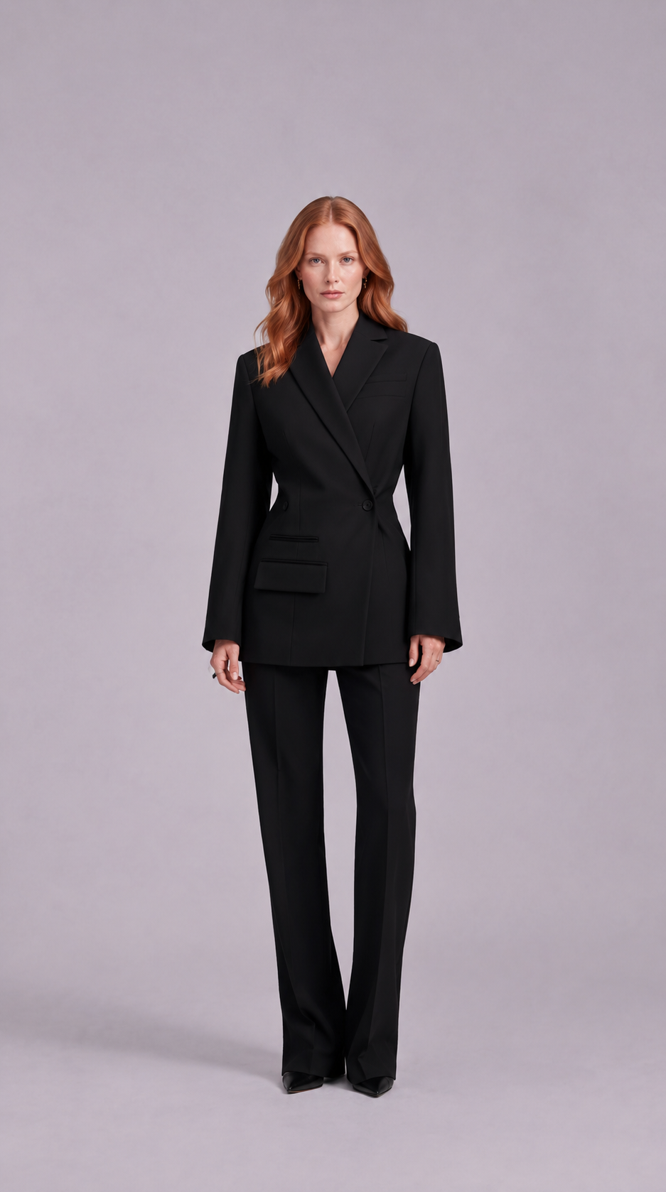 PRE-ORDER | Black blazer with an asymmetrical button closure.